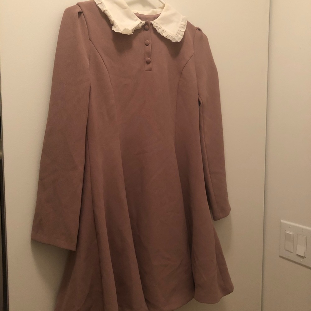brown flared collared dress s